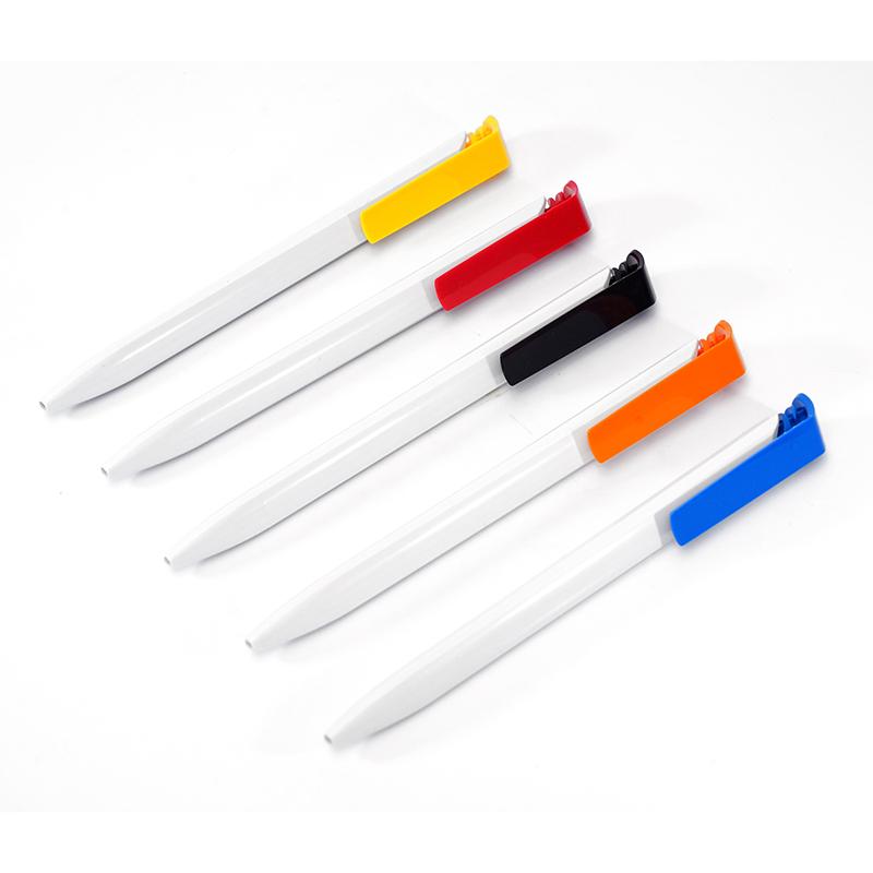 White Color Retractable Ballpoint Pen With The Barrel, Clip & Push Button